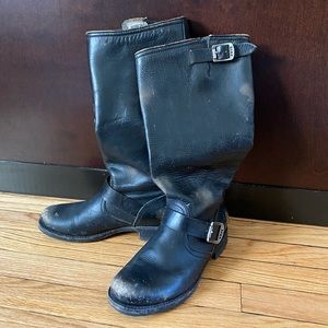 Black Frye calf boots with buckle